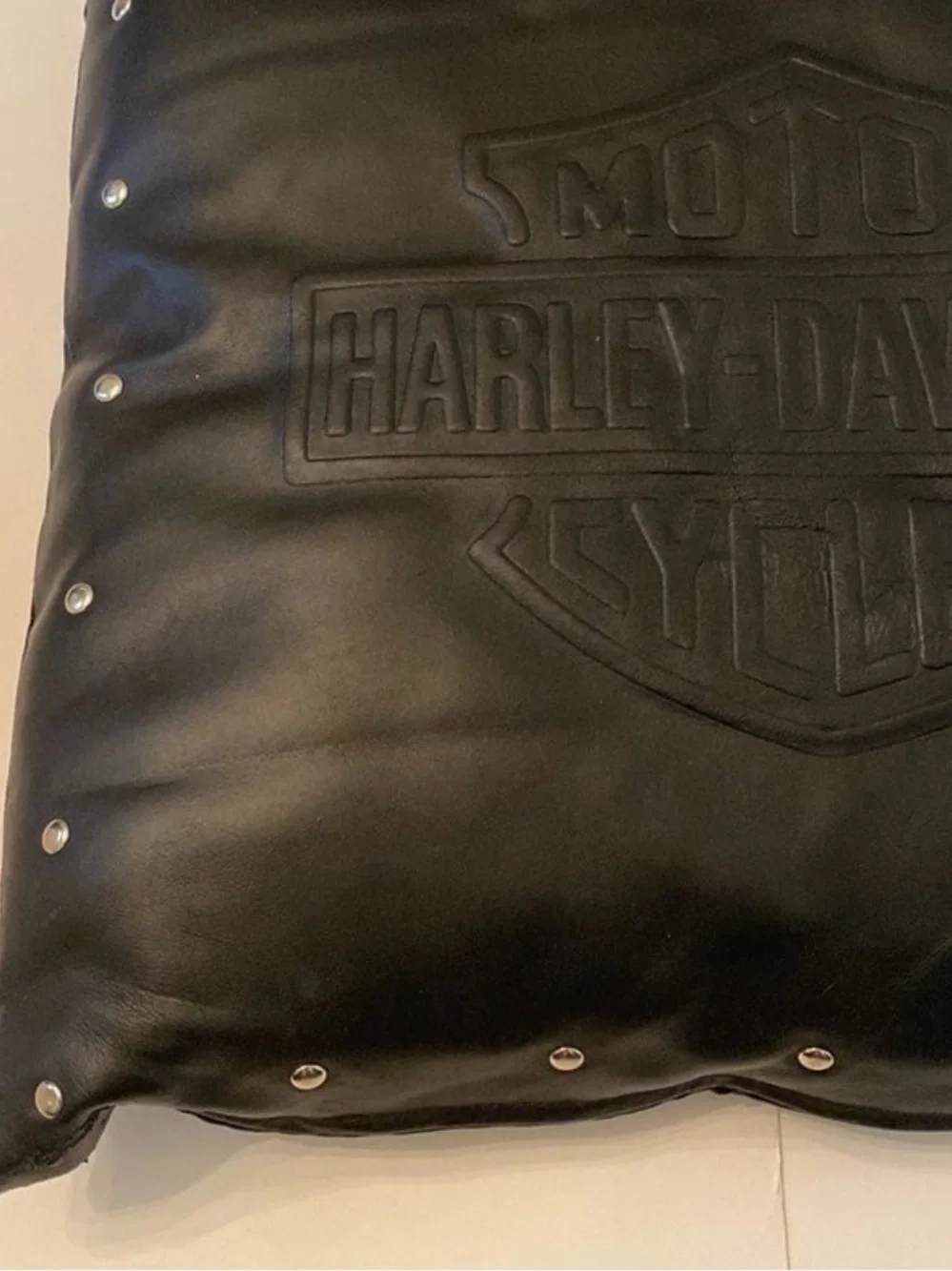 Harley Davidson leather studded throw pillow
